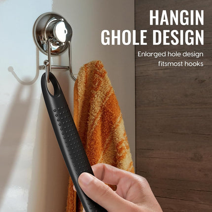 Silicone Back Scrubber for Shower, 17in Lengthen Long Handle Body Brush, Double Sided Shower Brush for Shower Exfoliating and Massage Can Produce Rich Foam, Long Handle Back Scrubber for Men and Women (Carbon black).
