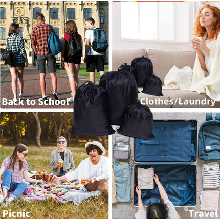 Drawstring Bag String Bag - 15Packs 3Sizes Nylon Cinch Ditty Stuff Pouch with Toggle for Gym, Luggage, Storage, Shoes, Travel.