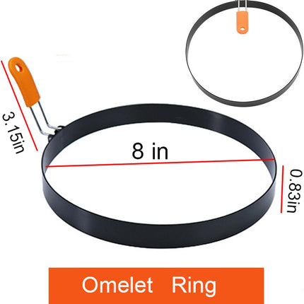 Large 2 Packs 8" Omelette Ring for Griddle,Stainless Steel 8 Inch Griddle Omelet Rings,Non-Stick Pancake Egg Ring Round Omelette Rings Omelet Mold Muffin Mold Silicone Handle.