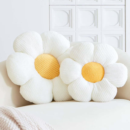 White Flower Decorative Throw Pillow for Bed Couch, Cute Daisy Shaped Plush Aesthetic Pillow, Soft 19.6" Floor Pillow Seat Cushion.