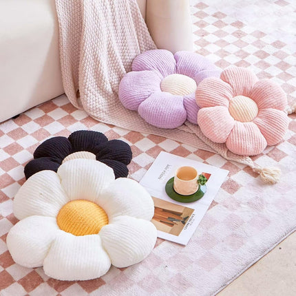 White Flower Decorative Throw Pillow for Bed Couch, Cute Daisy Shaped Plush Aesthetic Pillow, Soft 19.6" Floor Pillow Seat Cushion.