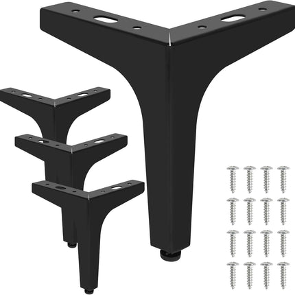 6 Inch Metal Furniture Legs - Set of 4 Modern Iron Diamond Triangle Feet, Black, for Sofa, Cabinet, Chair, Bed, and More.