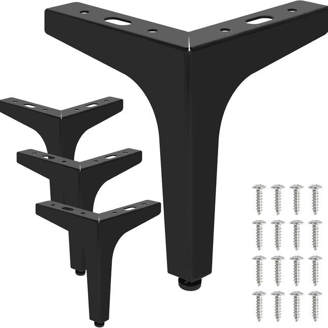 6 Inch Metal Furniture Legs - Set of 4 Modern Iron Diamond Triangle Feet, Black, for Sofa, Cabinet, Chair, Bed, and More.