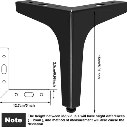 6 Inch Metal Furniture Legs - Set of 4 Modern Iron Diamond Triangle Feet, Black, for Sofa, Cabinet, Chair, Bed, and More.