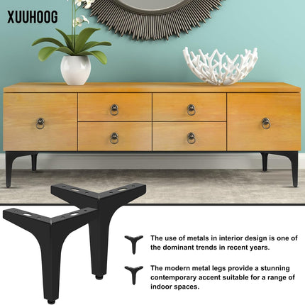 6 Inch Metal Furniture Legs - Set of 4 Modern Iron Diamond Triangle Feet, Black, for Sofa, Cabinet, Chair, Bed, and More.