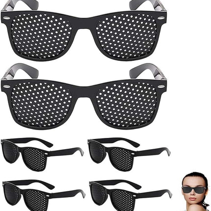 6 Pcs Pinhole Sunglasses, Black Plastic Vision Training Glasses for Men and Women, Full Frame Pinhole Occluder Glasses for Eye Exercise and Vision Improvement.