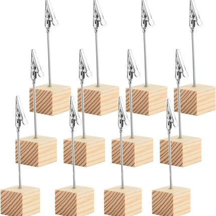 12 Pcs Wooden Memo Clips Holder Table Numbers Place Card Holders Lightweight Wood Cube Base, Memo Photo Picture Paper Note Clip with Alligator Clip Clasp for Displaying Number Cardsr.