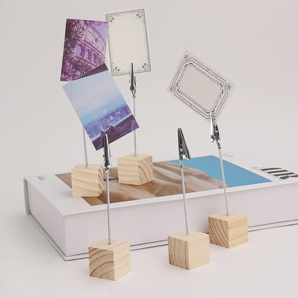 12 Pcs Wooden Memo Clips Holder Table Numbers Place Card Holders Lightweight Wood Cube Base, Memo Photo Picture Paper Note Clip with Alligator Clip Clasp for Displaying Number Cardsr.