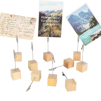 12 Pcs Wooden Memo Clips Holder Table Numbers Place Card Holders Lightweight Wood Cube Base, Memo Photo Picture Paper Note Clip with Alligator Clip Clasp for Displaying Number Cardsr.