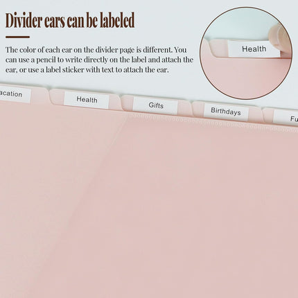 A4 Binder Pockets Dividers with Pockets Plastic 6-Ring Binder Divider Bags, Sturdy 3 Holes 5-Tab Dividers Inserts for Journal, Loose Leaf Planner Office, School and Home Supplies (A4-Pink).