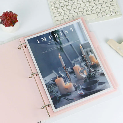 A4 Binder Pockets Dividers with Pockets Plastic 6-Ring Binder Divider Bags, Sturdy 3 Holes 5-Tab Dividers Inserts for Journal, Loose Leaf Planner Office, School and Home Supplies (A4-Pink).