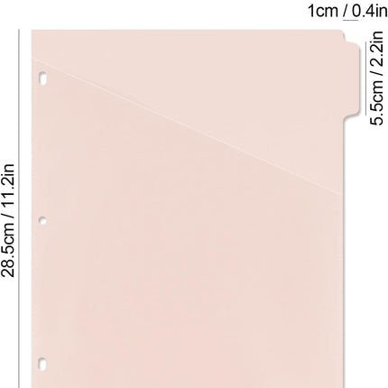 A4 Binder Pockets Dividers with Pockets Plastic 6-Ring Binder Divider Bags, Sturdy 3 Holes 5-Tab Dividers Inserts for Journal, Loose Leaf Planner Office, School and Home Supplies (A4-Pink).
