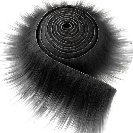 2x59 Inch Shaggy Faux Fur, Plush Faux Fur Fabric Strips, Super Soft Craft Precut Strip for DIY Craft Cosplay Costume Christmas Halloween Santa Claus Gnome Beard Hair Dwarf Decoration (Black).
