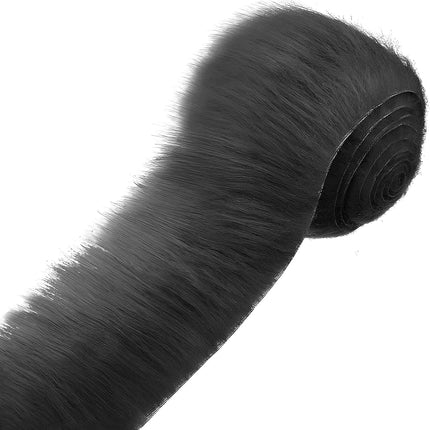 2x59 Inch Shaggy Faux Fur, Plush Faux Fur Fabric Strips, Super Soft Craft Precut Strip for DIY Craft Cosplay Costume Christmas Halloween Santa Claus Gnome Beard Hair Dwarf Decoration (Black).