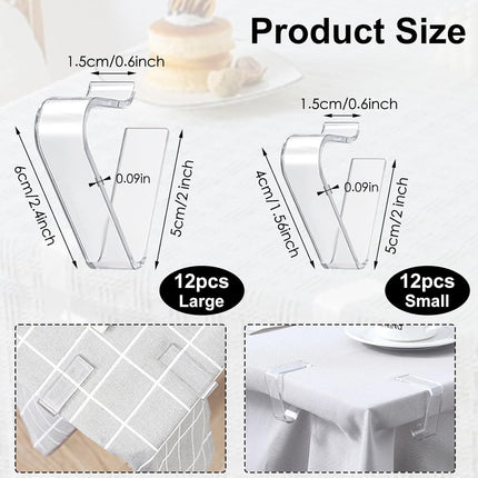Table Cloth Clips, 24PCS Plastic Transparent Picnic Tablecloth Clips Large Windproof for Christmas Home Wedding Party Indoor Outdoor Camping(2 Sizes).