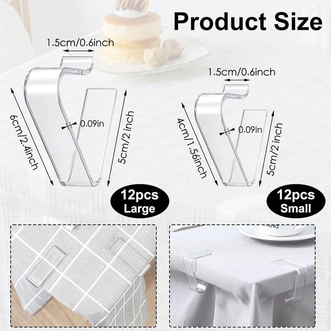 Table Cloth Clips, 24PCS Plastic Transparent Picnic Tablecloth Clips Large Windproof for Christmas Home Wedding Party Indoor Outdoor Camping(2 Sizes).