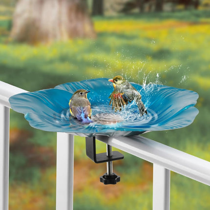 Deck Mounted Bowl Bird Bath for Railing Large 33cm Balcony Clearance Modern Bird Waterer with Stake Clam for Outdoors Garden.