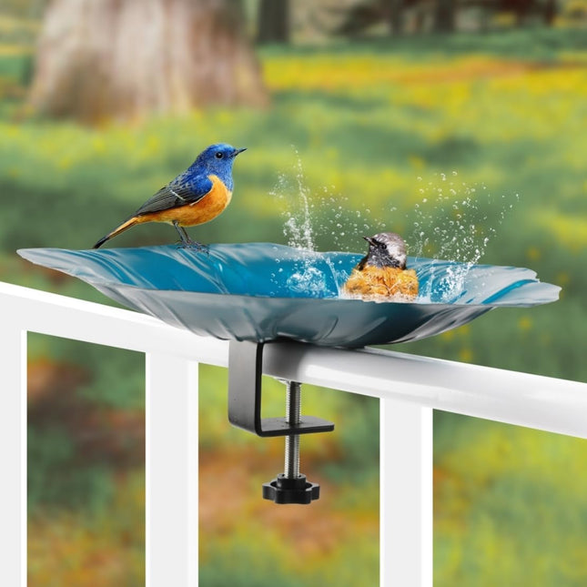 Deck Mounted Bowl Bird Bath for Railing Large 33cm Balcony Clearance Modern Bird Waterer with Stake Clam for Outdoors Garden.