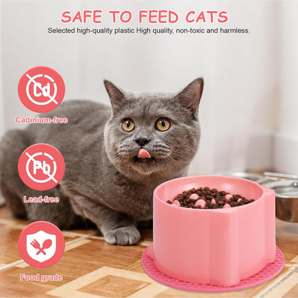 2-Pack Slow Feeder Cat Bowls, Raised Elevated Design with Anti-Slip Base & Ergonomic Neck Relief - Durable Plastic Pet Food Dishes (Pink & Green).