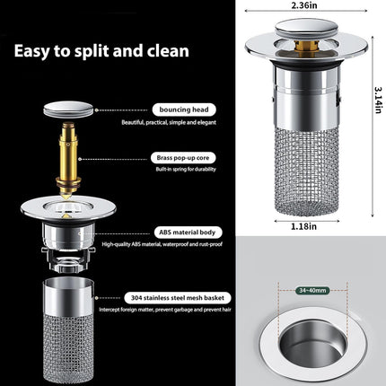 2Pcs Stainless Steel Floor Drain Filter,Bathroom Sink Stopper Hair Catcher with Removable Stainless Steel Filter Basket Hair Catcher,Isolate Odor Pop Up Sink Drain (1pcs).