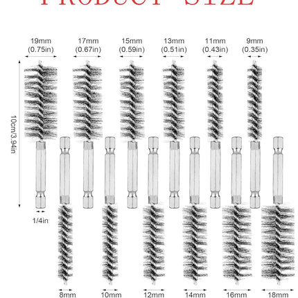 10 Pieces of Wire Brush Drilling Cleaning Brush Set, Stainless Steel Hole Cleaning Brush, 1/4 Inch Hexagonal Handle Tube Cleaning Drill Bit Wire Brush.