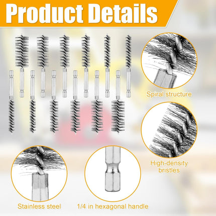 10 Pieces of Wire Brush Drilling Cleaning Brush Set, Stainless Steel Hole Cleaning Brush, 1/4 Inch Hexagonal Handle Tube Cleaning Drill Bit Wire Brush.