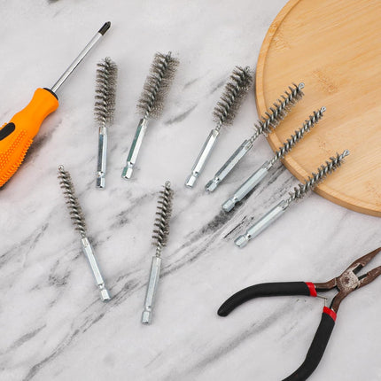 10 Pieces of Wire Brush Drilling Cleaning Brush Set, Stainless Steel Hole Cleaning Brush, 1/4 Inch Hexagonal Handle Tube Cleaning Drill Bit Wire Brush.
