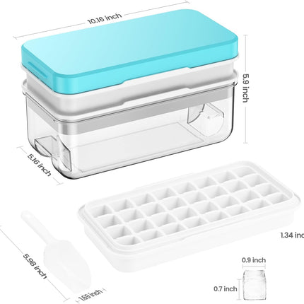 Ice Cube Tray with Lid and Bin, 64 pcs Ice Cubes Molds, Ice Trays for Freezer, Ice Cube Tray Mold, with 2 Trays, Ice Freezer Container, Spill-Resistant Removable Lid & Ice Scoop, for Whiskey,Cocktail.
