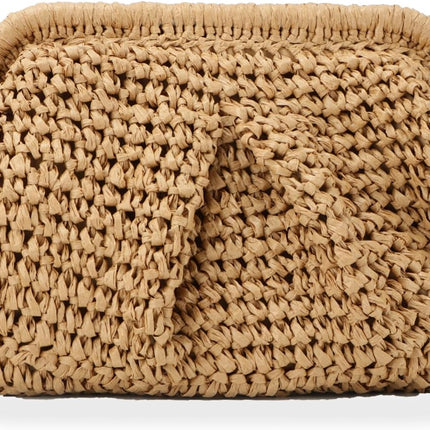 Straw Clutch Purse for Women Cloud Dumpling Pouch Straw Crossbody Shoulder Handbag Summer Beach Woven Bag.
