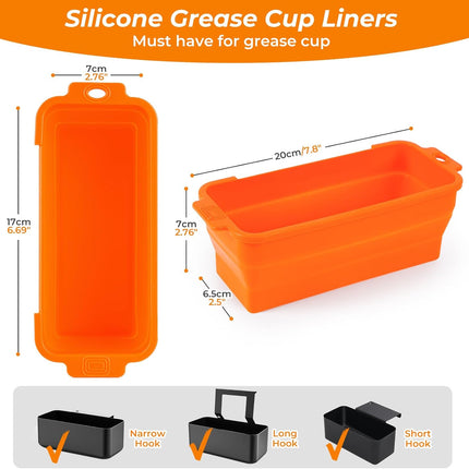 Silicone Grease Cup Liners 2-Pack: Blackstone Griddle Accessories - Reusable Foldable Drip Pan Liners for 17"/28"/36" Blackstone Griddle BBQ Grease Catcher Cup Protection（Orange.