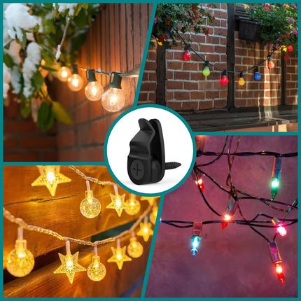 Outdoor String Lights Clips, Weatherproof Cable Hanger Hooks for Hanging Fairy Lights, Holiday Decor - Black, 50 Pack.