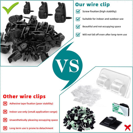 Outdoor String Lights Clips, Weatherproof Cable Hanger Hooks for Hanging Fairy Lights, Holiday Decor - Black, 50 Pack.
