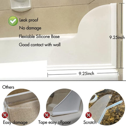 Shower Splash Guard Kit, Large Splash Guards for Bathtub Waterproof Self-Adhesive Shower Corner Guards to Keep Water in Shower or Bath, Pack of 2 (9.25 x 9.25 inches).
