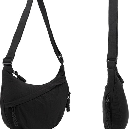 Crescent Bag for Women Men Nylon Crossbody Bags Multi-Pocket Sling Bag Roomy Hobo Bags Moon Bag Slouchy Dumpling Bag.