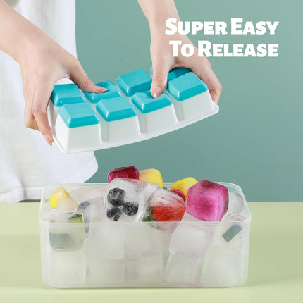 Large Ice Cube Trays with Lid,  2 Pack Stackable Silicone Ice Cube Molds for Freezer, Easy Release 16 Big Square Ice Trays for Whisky Cocktails.