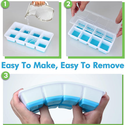 Large Ice Cube Trays with Lid,  2 Pack Stackable Silicone Ice Cube Molds for Freezer, Easy Release 16 Big Square Ice Trays for Whisky Cocktails.