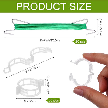 20 PCS Tomato Holder Hooks with String, Tomato Support Hooks Plant Support Clips, 33ft Rope, Vine Crop Trellis Prevent Garden Vegetable from Pinching Falling Off.