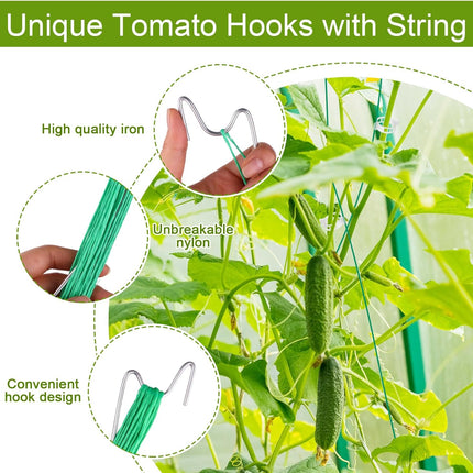 20 PCS Tomato Holder Hooks with String, Tomato Support Hooks Plant Support Clips, 33ft Rope, Vine Crop Trellis Prevent Garden Vegetable from Pinching Falling Off.