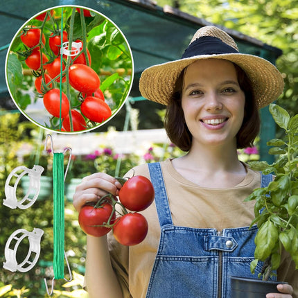 20 PCS Tomato Holder Hooks with String, Tomato Support Hooks Plant Support Clips, 33ft Rope, Vine Crop Trellis Prevent Garden Vegetable from Pinching Falling Off.