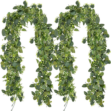 Eucalyptus Garlands, 2 Packs 5.8FT Long Faux Eucalyptus Leaves Garland Plant, Artificial Imitation Silver Dollar Eucalyptus Leaves and Vines (2).