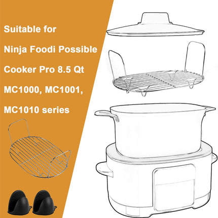Steam and Roast Rack Compatible with Ninja Foodi Possible Cooker Pro 8.5 Qt MC1000 MC1001 MC1010 Series, Stainless Steel Possible Steamer Cooker Accessories for Slow Cooker Crock Pot.