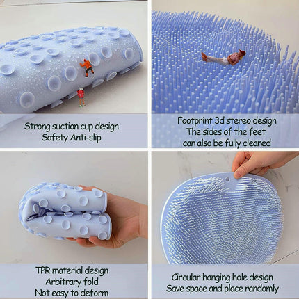 2 Pcs Large Shower Foot Scrubber Mat Cleans, Exfoliation, Shower Foot Massager Scrubber, Foot Cleaner Massage Mat with Non Slip Suction Cups, Improve Circulation Relieve Tired and Pain （BLUE）.