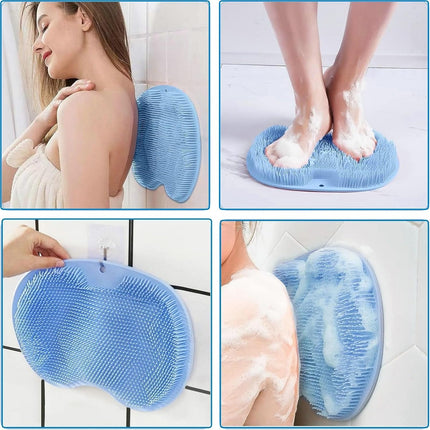 2 Pcs Large Shower Foot Scrubber Mat Cleans, Exfoliation, Shower Foot Massager Scrubber, Foot Cleaner Massage Mat with Non Slip Suction Cups, Improve Circulation Relieve Tired and Pain （BLUE）.