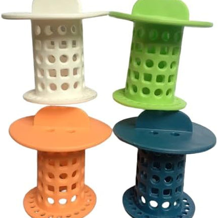 New Handle Bathroom Drain Hair Catcher Bath Stopper Plug Sink Strainer Filter Sewer Dredge Device Shower Hair Stopper (Pack of 4) Green-Blue-White-Orange 1.5 inch to 1.75 inch.