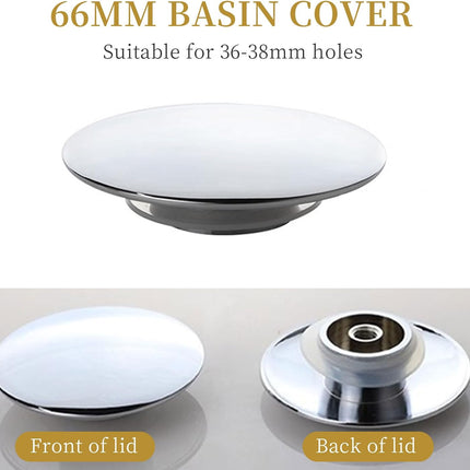 2 Pcs Bathroom Pop Up Sink Drain Stopper 66 mm Bathroom Sink Stopper, Pop-Up Click Clack Plug, Solid Brass Chrome Plated Plug, Suitable for Kitchen Bathroom Wash Basin.