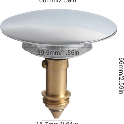 2 Pcs Bathroom Pop Up Sink Drain Stopper 66 mm Bathroom Sink Stopper, Pop-Up Click Clack Plug, Solid Brass Chrome Plated Plug, Suitable for Kitchen Bathroom Wash Basin.