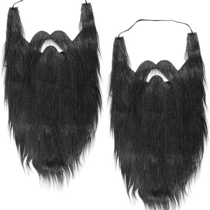 2Pcs Fake Mustache Funny Fake Beard Halloween Decoration Long Fake Moustache Elastic Band Simulation Beard Facial Hair Party Cosplay Costume Accessories (Black).