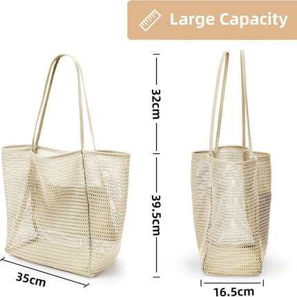 Oversized Beach Tote Bag, Semi Mesh Tote Bag Foldable MAX 35L Laundry Tote Bag For Beach Picnic Laundry Vacation.