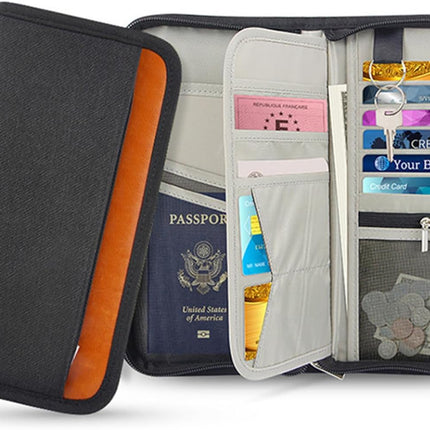 Travel Passport Wallet Family Passport Holder Documents Organizer with RFID Blocker for Men & Women.