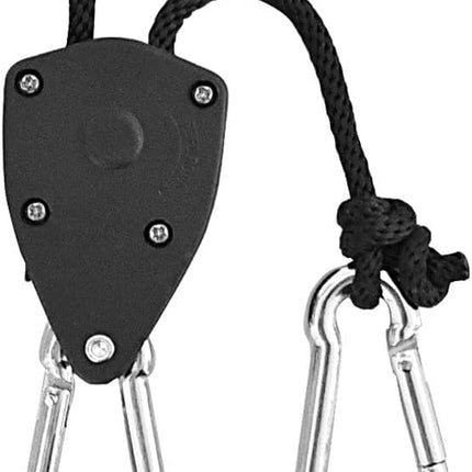 16pcs Heavy Duty Adjustable Lifting Pulley Ratchets Rope Clip Hanger Lanyard Strap with Aluminium Carabiners Internal Gears for Hanging Fixtures Reflectors Carbon Multipurpose Use.